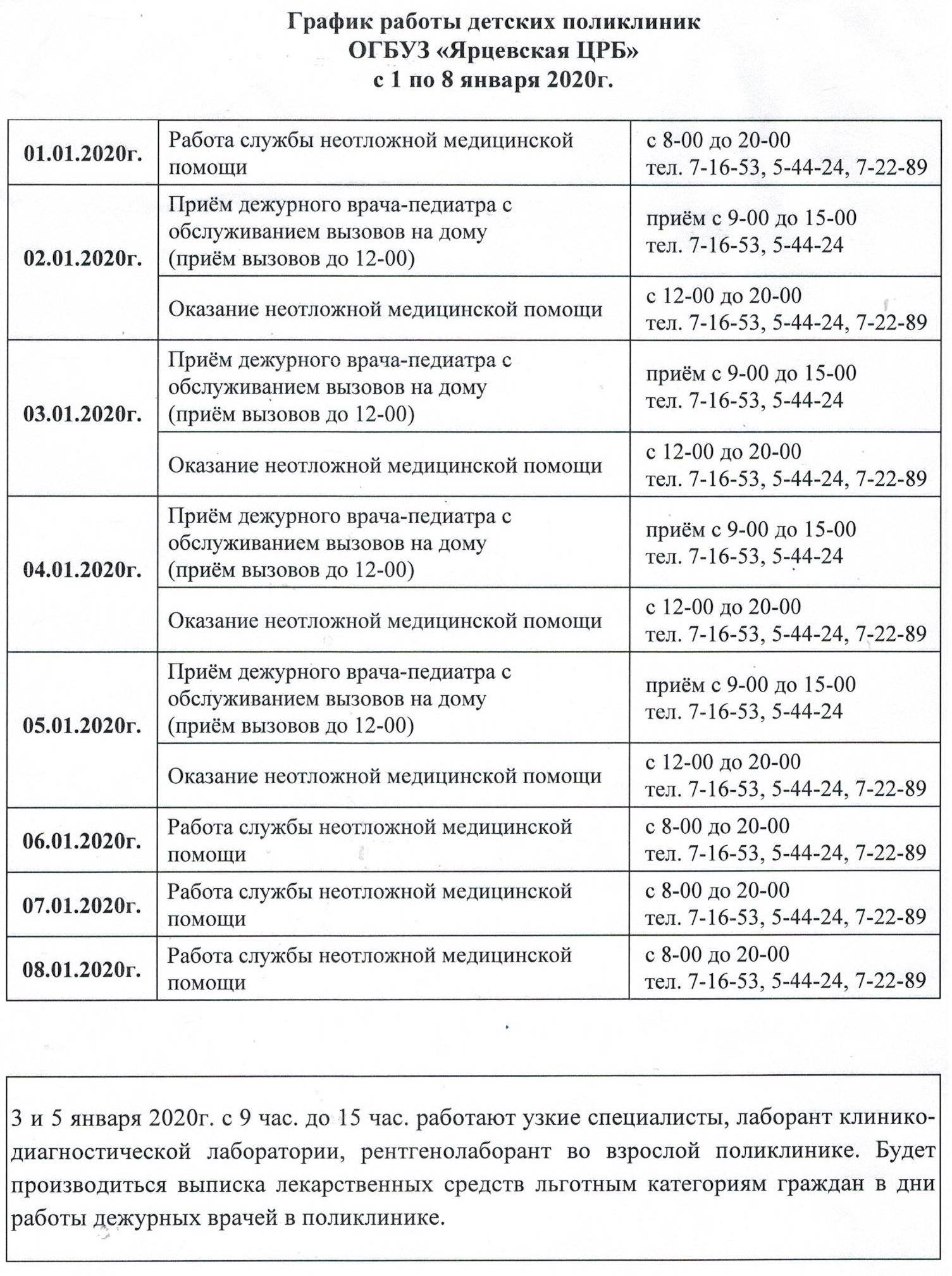 Как будут работать взрослая и детские поликлиники в предстоящие праздники »  Yartsevo.Ru - Все о Ярцеве